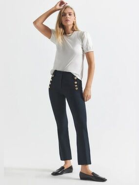 NWT: Derek Lam: ROBERTSON SLIM TROUSER in Sz: 8 - Dark Blue/Gold